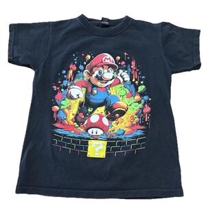 Vintage Super Mario Nintendo Double Graphic Very Rare Rockstar Jg Black